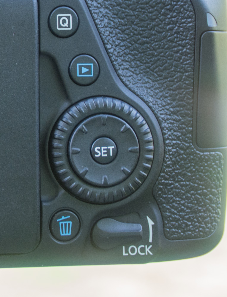 A close up photo of the rear of hte Canon 80d camera. 