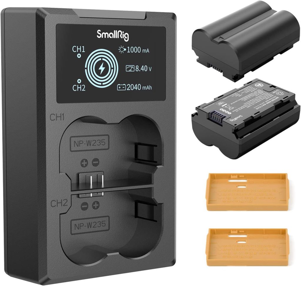 Smallrig NP-W235 replacement batteries and charger set for Fujifilm.