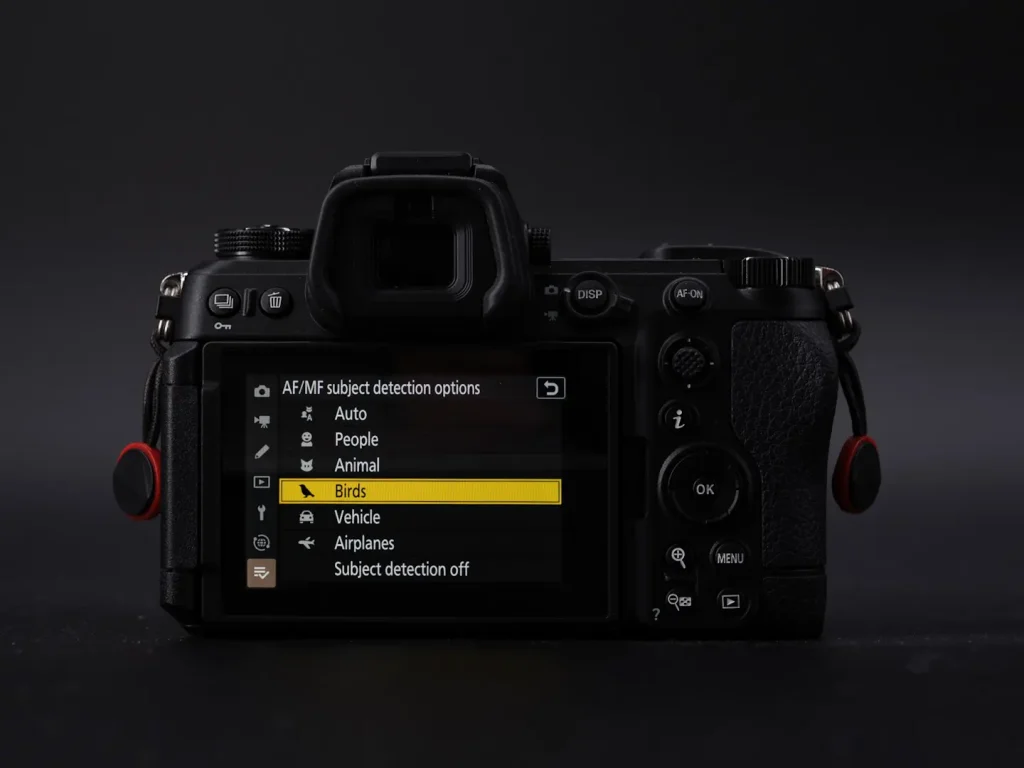 The My Menu options set up to quickly access the Nikon Z6III's subject detection modes. Photo is of the rear of the Nikon Z6III camera. 
