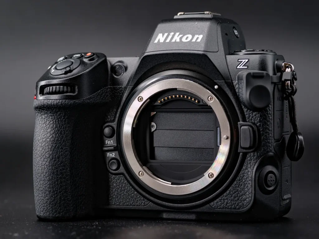 The Sensor shield on the Nikon Z8 clearly visible. Photographed against a black background. 