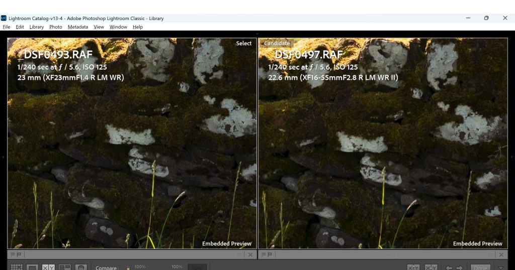 100% crops of both lenses shot at f/5.6 in order to show sharpness differences.