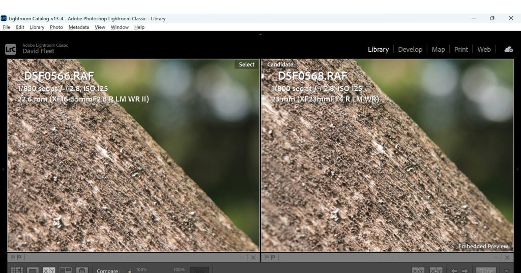 100% crop of the above images showing sharpness of the Fuji 16-55mm f/2.8II and fujifilm 23mm 1.4WR lenses at close focus ranges.